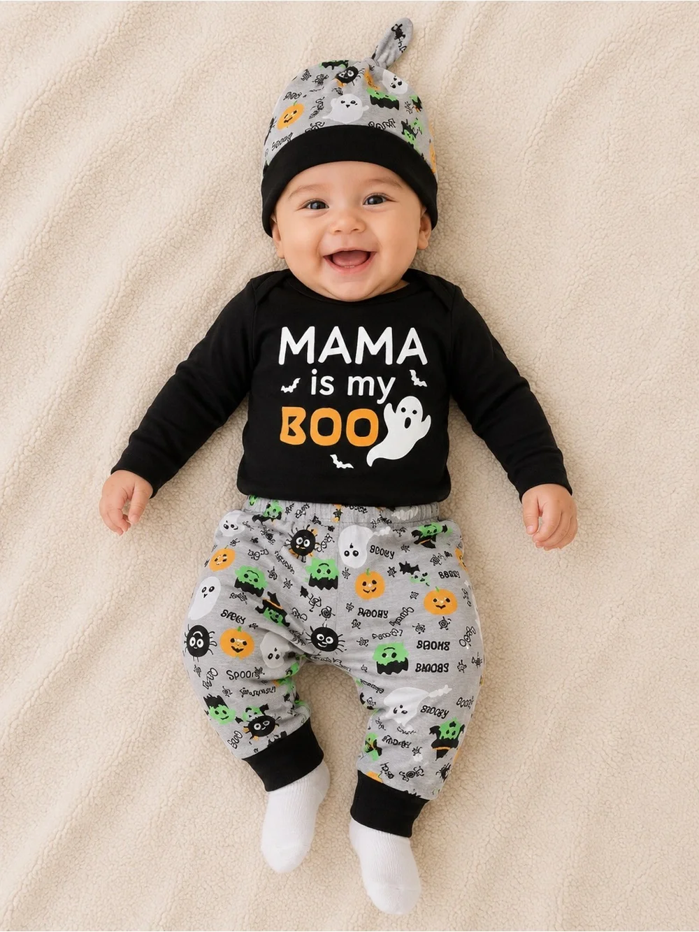 0-3 MTH Mama is My Boo Halloween Baby Outfit - Ghost Print
